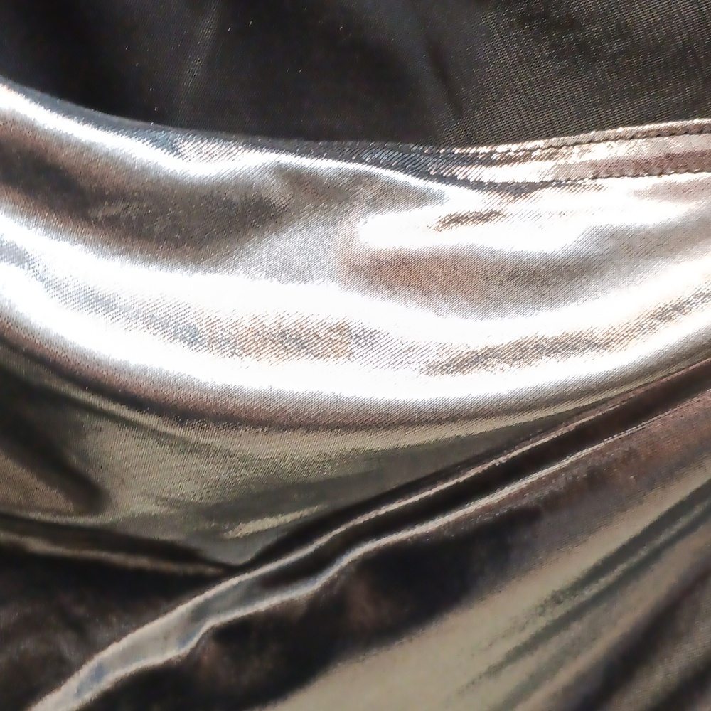 Asymmetrical Very Shiny Silver Maxi Skirt with Slit - Picture 2 of 3